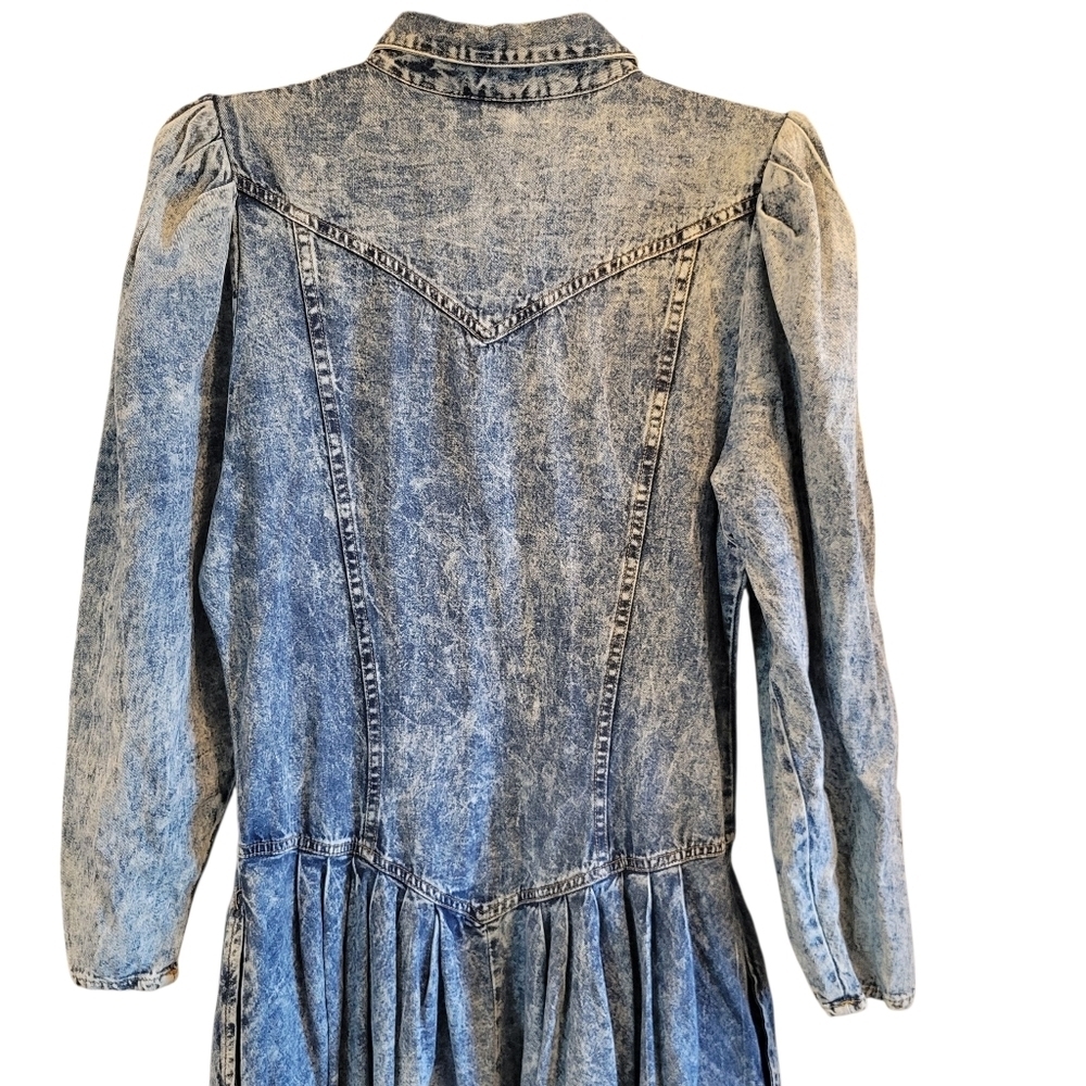 Vintage Contempo Casuals Hollywood Era Long Sleeve Acid Wash Denim Maxi Dress - Picture 5 of 11